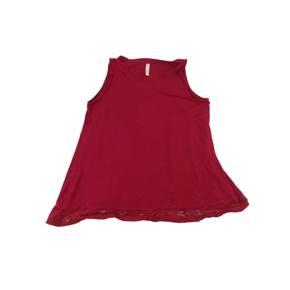 Zenana Signature Burgundy Lace Trim A-Line Tank Top Plus Size 1X Sleeveless Red